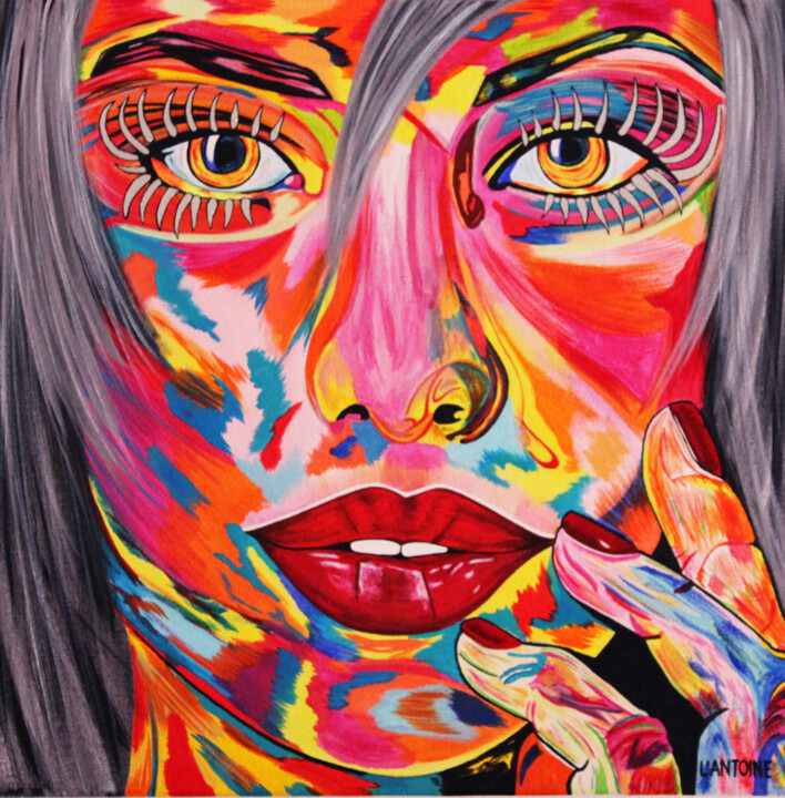 Картина под названием "Face II" - Antonio Inacio, Подлинное произведение искусства, Акрил