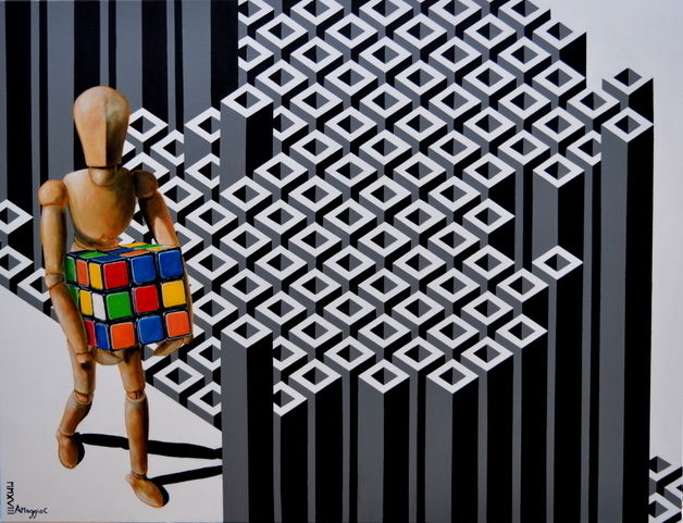 Painting titled "cube7" by Antonio Maggio Carluccio, Original Artwork, Oil