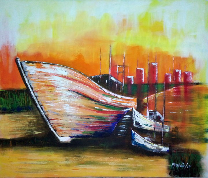 Pintura intitulada "Barcos" por Antonio Mapão, Obras de arte originais, Acrílico