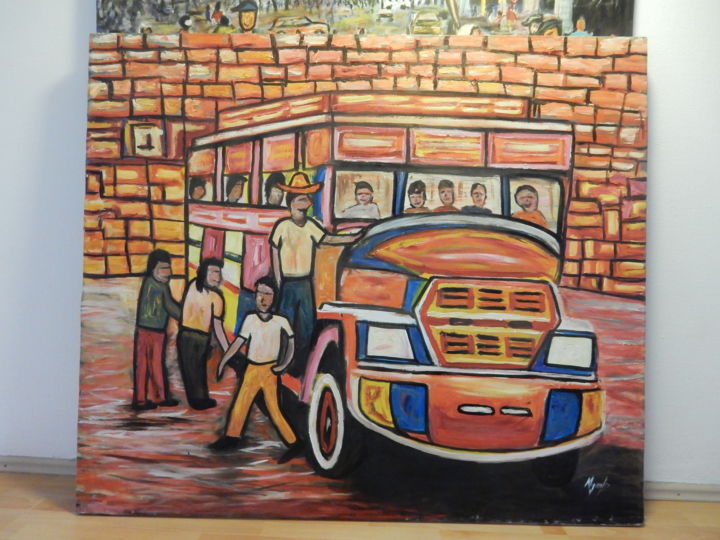 Painting titled "La chiva (der Bus)" by Antonio Mena Omeara, Original Artwork