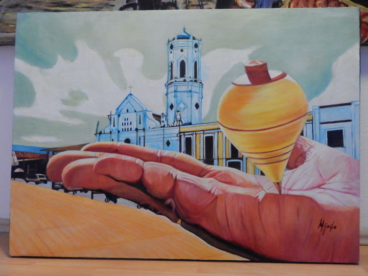 Peinture intitulée "Kreisel auf der Hand" par Antonio Mena Omeara, Œuvre d'art originale