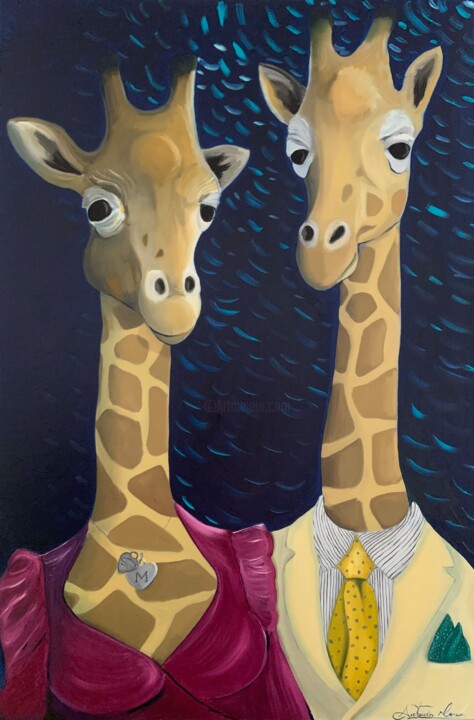 Painting titled "Giraffe" by Antonio Mosca, Original Artwork, Oil