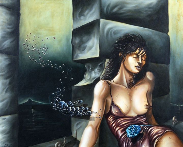 Peinture intitulée "Blue rose of forget…" par Antonio Philipp, Œuvre d'art originale, Huile