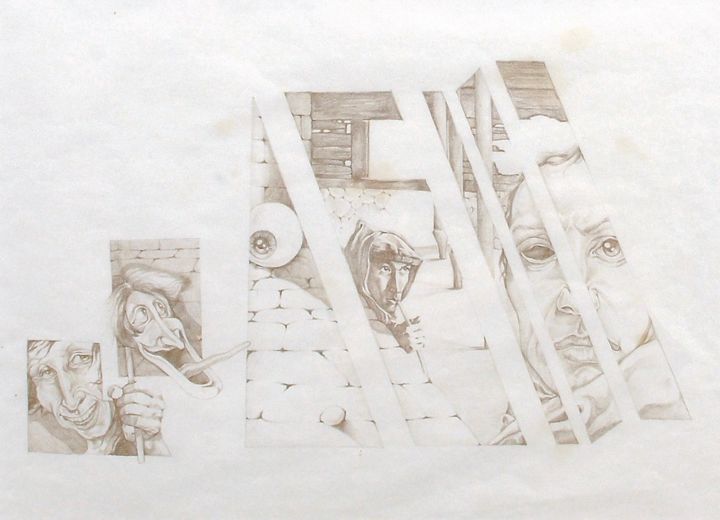 Tekening getiteld "Prisoner of parody" door Antonio Philipp, Origineel Kunstwerk, Potlood