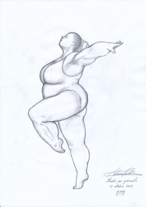 Dessin intitulée "Studio per ginnasta…" par Antonio Valenti, Œuvre d'art originale, Crayon