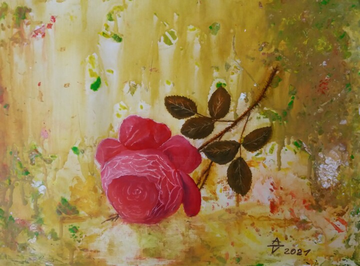 Malerei mit dem Titel "Wilde Rose" von Antonio Visciano, Original-Kunstwerk, Öl