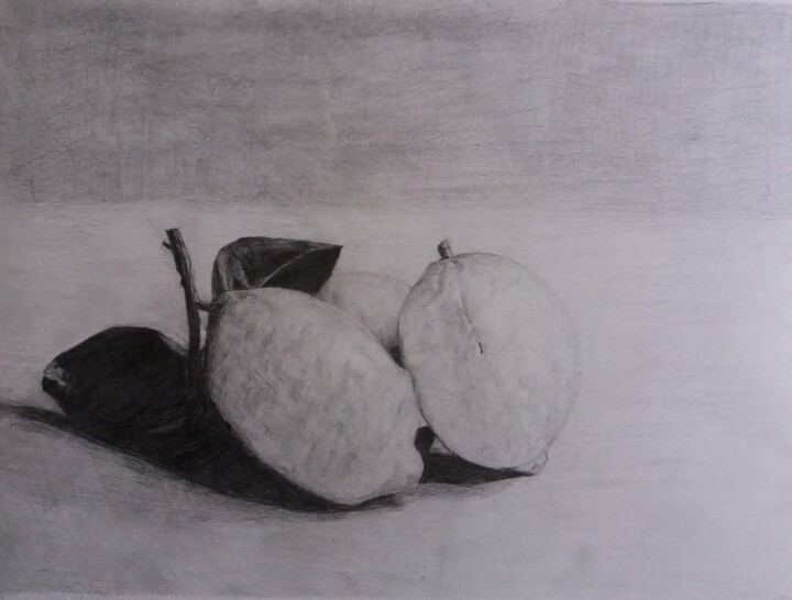 Zeichnungen mit dem Titel "Zwei Zitronen" von Antonio Visciano, Original-Kunstwerk, Bleistift
