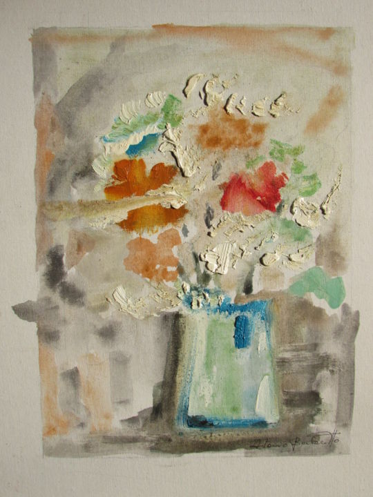 Pittura intitolato "Fiori con vaso" da Antonio Barbacetto, Opera d'arte originale, Acrilico