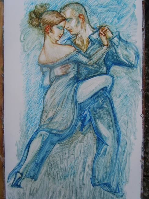 Painting titled "tango-abrazo de pie…" by Antonio Benfenati, Original Artwork