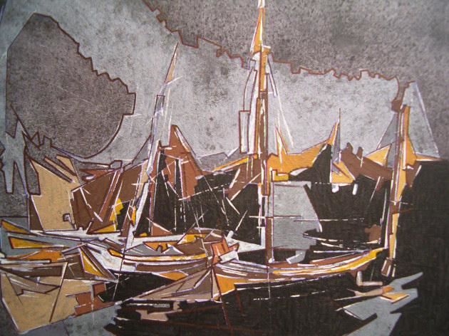 Painting titled "Barcos" by Antonio Guimaraes Santos, Original Artwork