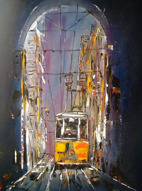 Painting titled "Lisboa-elevador da…" by Antonio Guimaraes Santos, Original Artwork