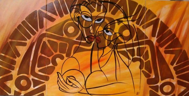 Painting titled "Povo africano" by Antonio Guimaraes Santos, Original Artwork
