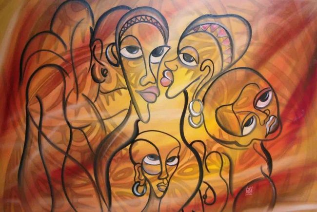 Malarstwo zatytułowany „Povo africano” autorstwa Antonio Guimaraes Santos, Oryginalna praca
