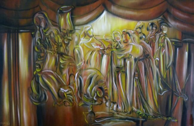 Pintura titulada "Teatro da vida" por Antonio Guimaraes Santos, Obra de arte original