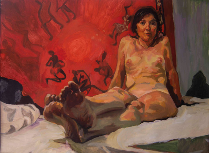 Peinture intitulée "nu, étude" par Antonio Jaenada, Œuvre d'art originale, Huile Monté sur Panneau de bois