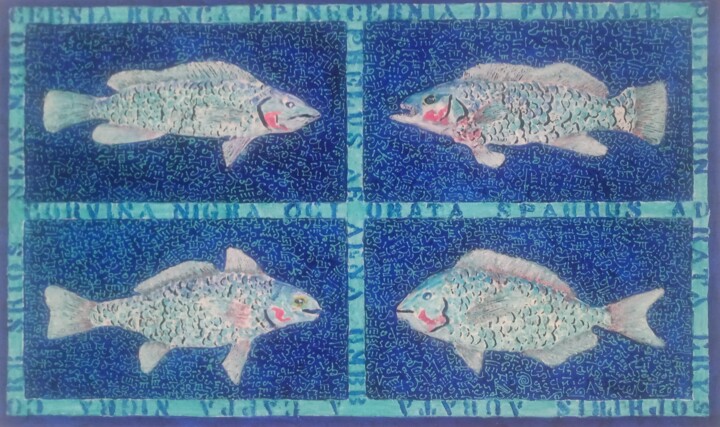 "Fishes" başlıklı Heykel Antonio Presti tarafından, Orijinal sanat, Rezine Ahşap Sedye çerçevesi üzerine monte edilmiş