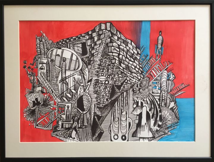 Malerei mit dem Titel "Contrasto" von Antonio Romano (VIVO A TRATTI), Original-Kunstwerk, Marker