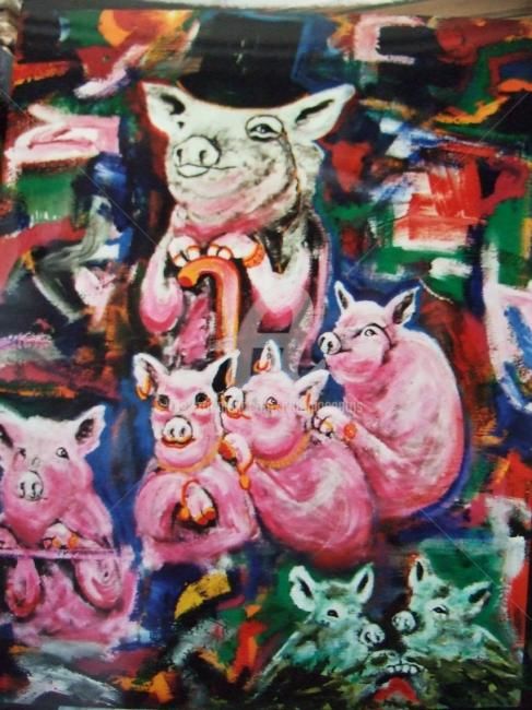 Painting titled "Porcos e porcas na…" by Antonio Santos, Original Artwork