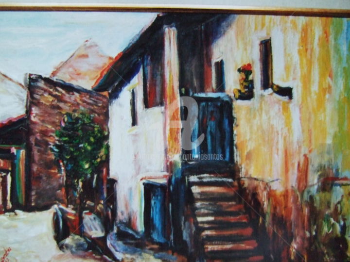 Painting titled "Rua da aldeia do Ba…" by Antonio Santos, Original Artwork, Oil