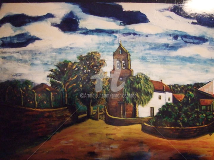 Painting titled "Igreja Paroquial da…" by Antonio Santos, Original Artwork, Oil