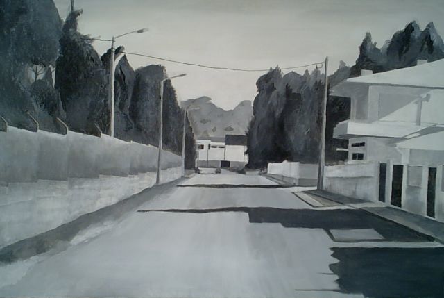 Painting titled "Uma rua" by Gabriel, Original Artwork, Oil