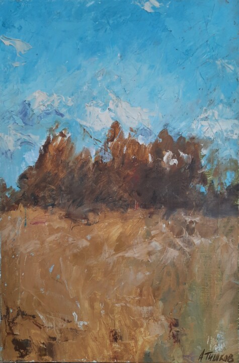 Картина под названием "Осеннее небо" - Антон Тишков, Подлинное произведение искусства, Масло