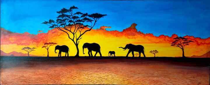 Pintura titulada "Ocaso en Africa" por Tony, Obra de arte original, Acrílico