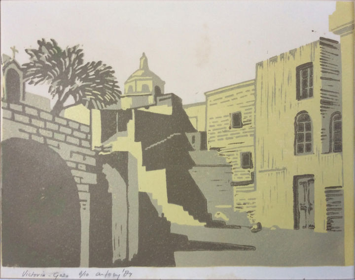 Prenten & gravures getiteld "Victoria-Gozo" door Antony De Baat, Origineel Kunstwerk, Linosnede