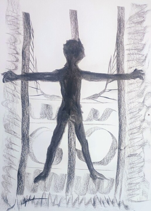 Tekening getiteld "Dans van de Natuur" door Antoon Diepstraten, Origineel Kunstwerk, Houtskool