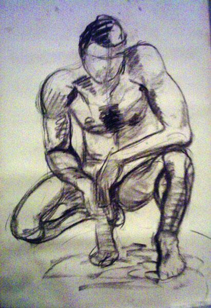 Tekening getiteld "Male Nude" door Antoon Diepstraten, Origineel Kunstwerk, Anders