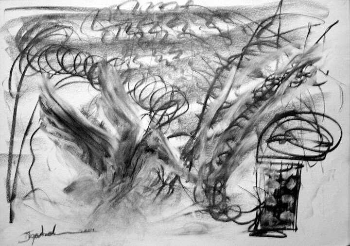 Drawing titled "Coal Machine" by Antoon Diepstraten, Original Artwork, Charcoal