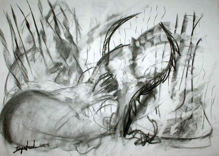 Dessin intitulée "Resting Zeus" par Antoon Diepstraten, Œuvre d'art originale, Fusain