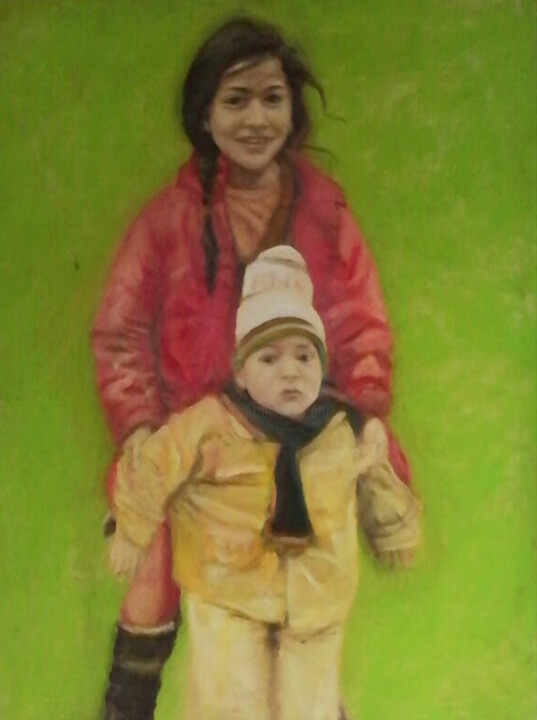 Peinture intitulée "Kijk mijn broertje" par Antoon Diepstraten, Œuvre d'art originale, Huile