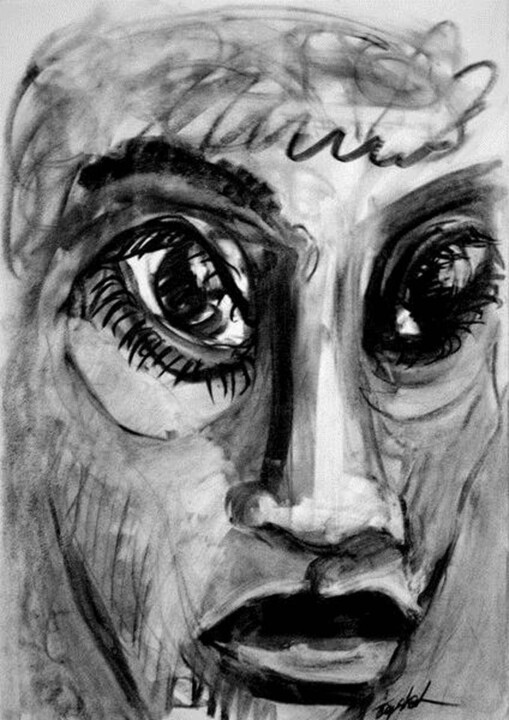 Drawing titled "dear face" by Antoon Diepstraten, Original Artwork, Charcoal