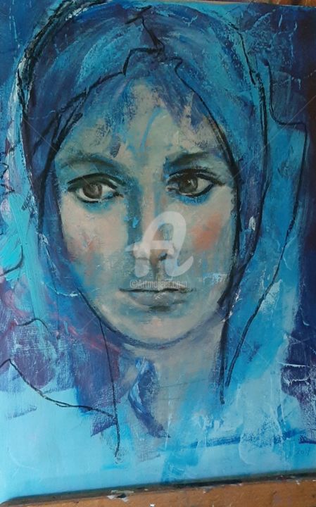제목이 "portrait bleu"인 미술작품 Antoinette Plique로, 원작, 아크릴
