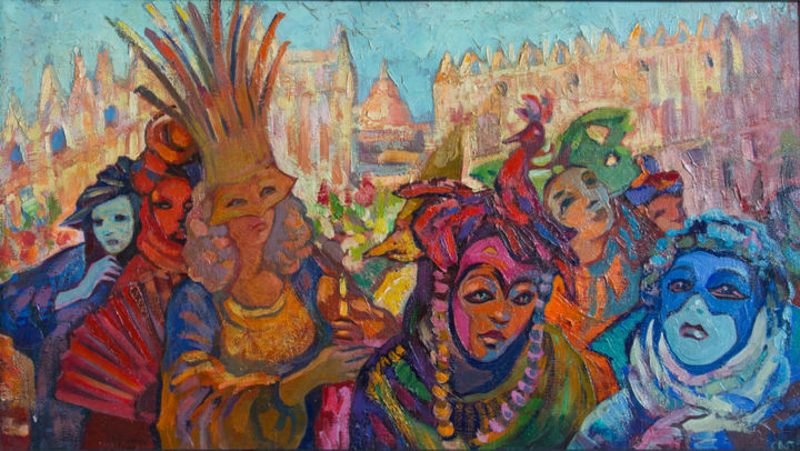 Картина под названием "Карнавал. Венеция" - Ekaterina Antropova, Подлинное произведение искусства, Масло