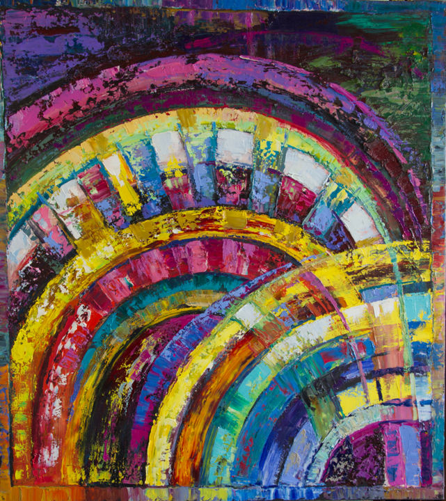 Pintura titulada "Колеса жизни" por Ekaterina Antropova, Obra de arte original, Oleo