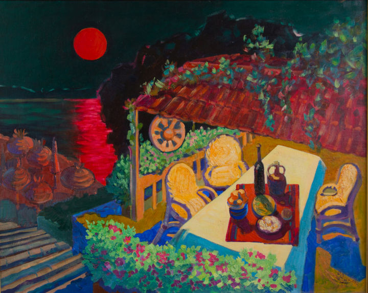 Картина под названием "Багряная роза луны…" - Ekaterina Antropova, Подлинное произведение искусства, Масло