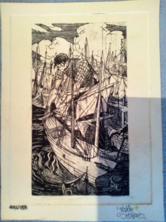 Gravures & estampes intitulée "Gulliver" par Antonio Skvaza, Œuvre d'art originale
