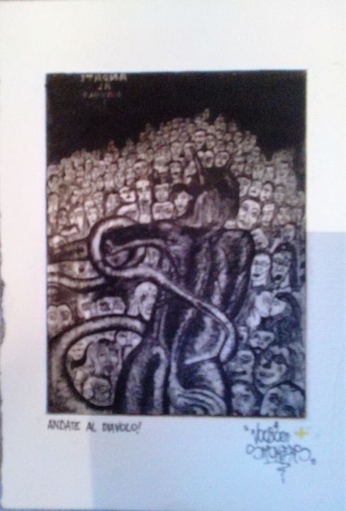 Incisioni, stampe intitolato "Andate al diavolo!" da Antonio Skvaza, Opera d'arte originale, Acquaforte