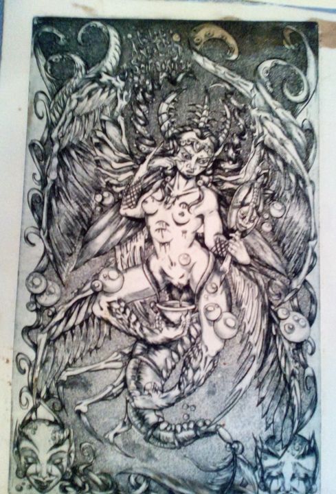 Gravures & estampes intitulée "Demonia" par Antonio Skvaza, Œuvre d'art originale