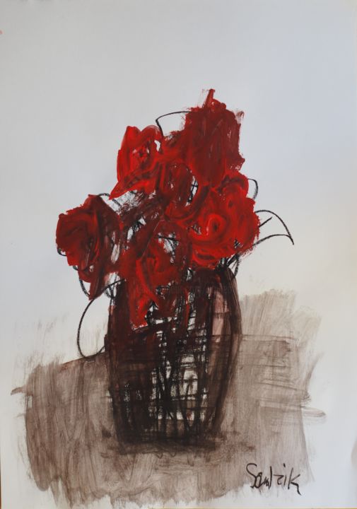 Painting titled "red roses" by Anna Sadzik, Original Artwork