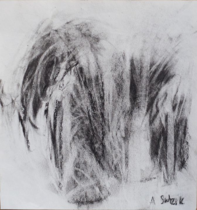 Dessin intitulée "trees charcoal" par Anna Sadzik, Œuvre d'art originale, Fusain