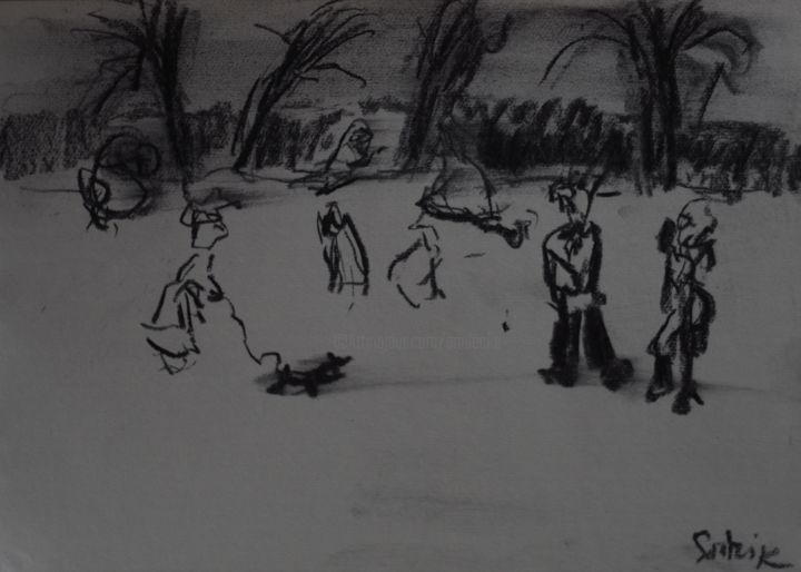 Desenho intitulada "people" por Anna Sadzik, Obras de arte originais, Carvão