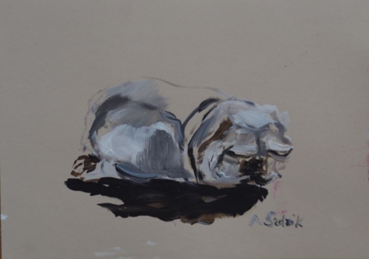 Painting titled "sleeping dog 3" by Anna Sadzik, Original Artwork
