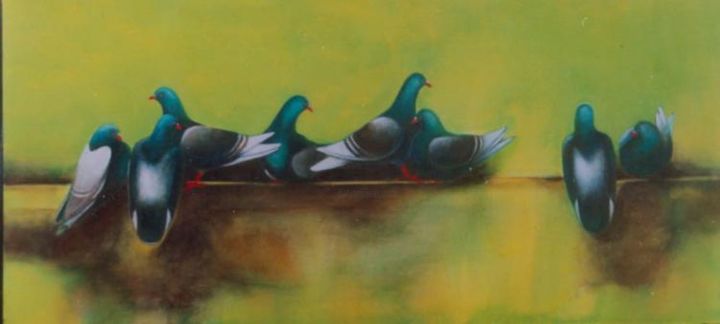 Painting titled "Evening meeting" by Tapos Mallik, Original Artwork