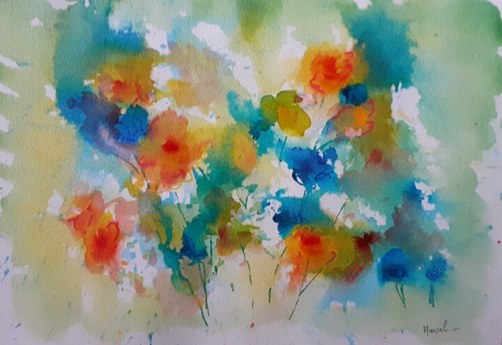 Painting titled "Floraison I" by Anval, Original Artwork, Ink