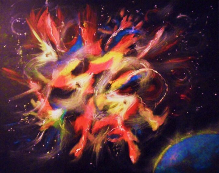 Painting titled "AU COEUR DU COSMOS" by Anval, Original Artwork, Acrylic Mounted on Wood Stretcher frame