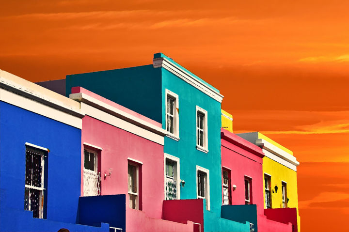 Digitale Kunst getiteld "Coloured houses aga…" door An Van Assche, Origineel Kunstwerk, 2D Digital Work