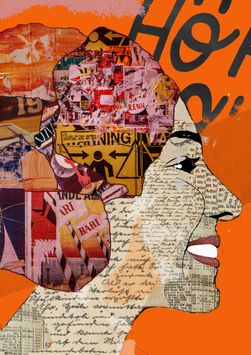 Arte digitale intitolato "The girl in orange" da An Van Assche, Opera d'arte originale, Collage digitale